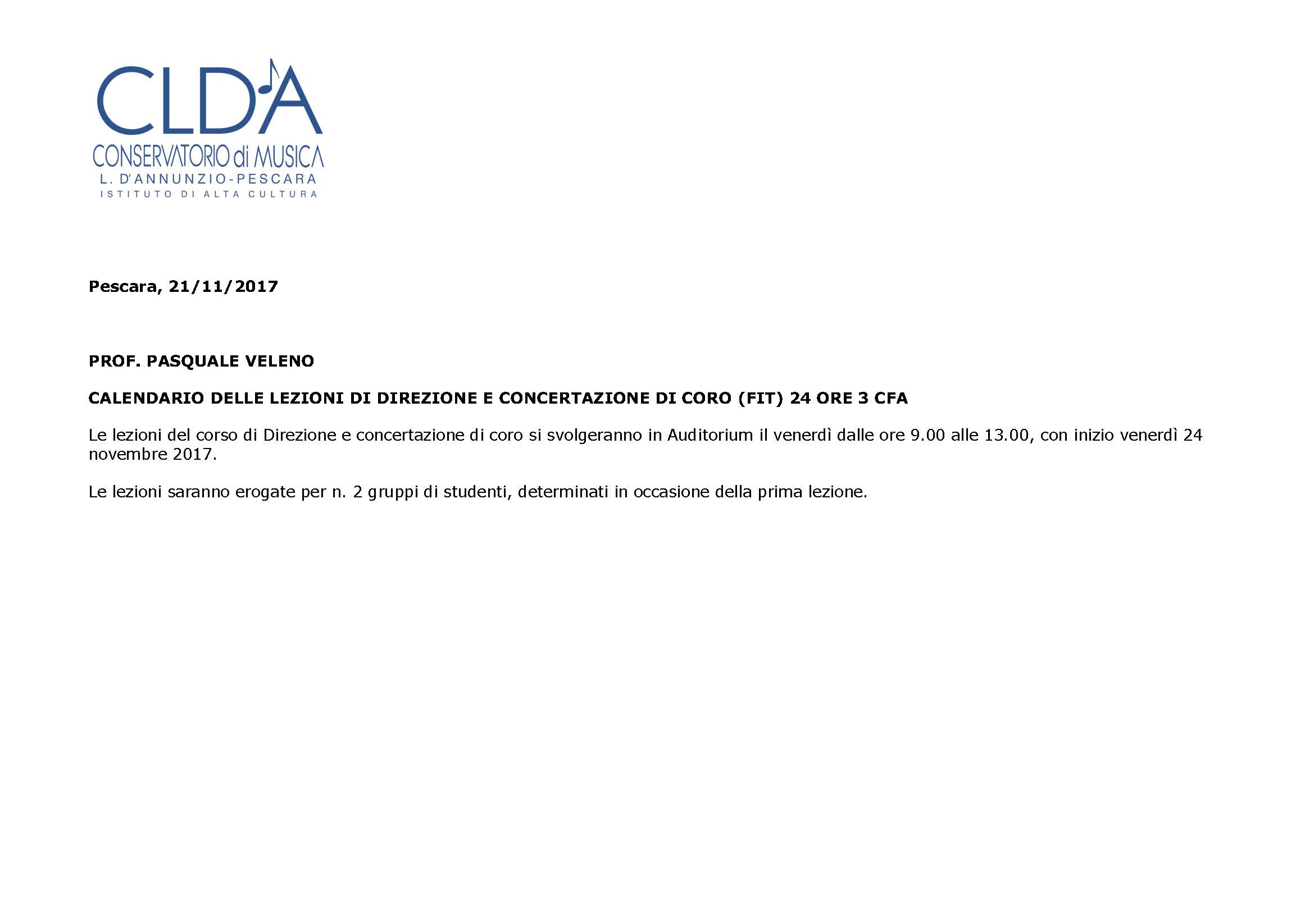 Orario lezioni VELENO